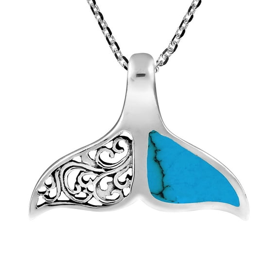 Ethereal Whale Tail Blue Turquoise Inlay Sterling Silver Necklace