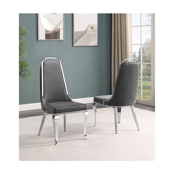 Best Quality Furniture Chrome Side Chairs Set of 2 in Dark Gray Velvet