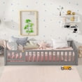 thumbnail image 2 of Twin size Floor Platform Bed for Kids, Wood Platform Bed with Safety Guardrails and Door, Low Profile Montessori Bed Frame with Slats Support, Easy Assembly,No Box Spring Needed ,Grey, 2 of 9