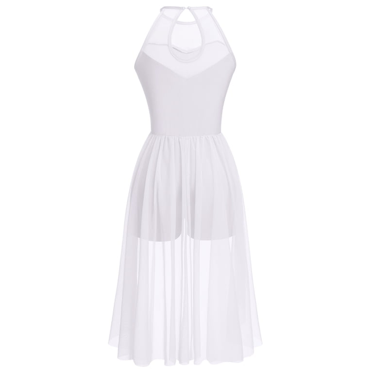 white flowy dress dance Contemporary Dance Dresses for Women Girls White Chiffon Modern Ballet –  Moderndancedress.com main image 0