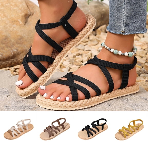 Tqyyweavej Strappy Espadrille Sandals for Women Crisscross Slip On Ankle Strap Slides Sandals Versatile Open Toe Platform Sandals 36-41