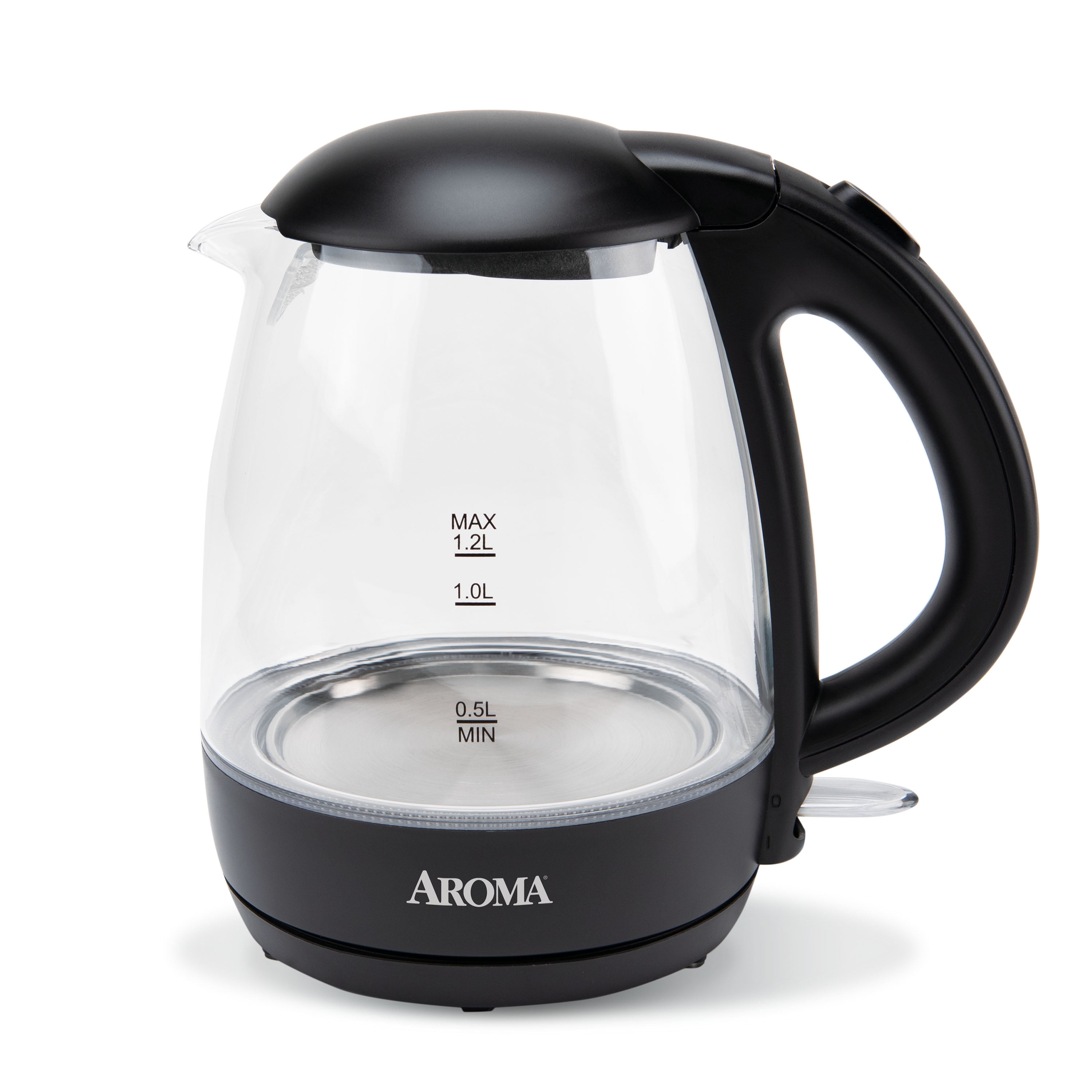 AROMA® 1.2L / 5Cup Electric Glass Kettle, Black