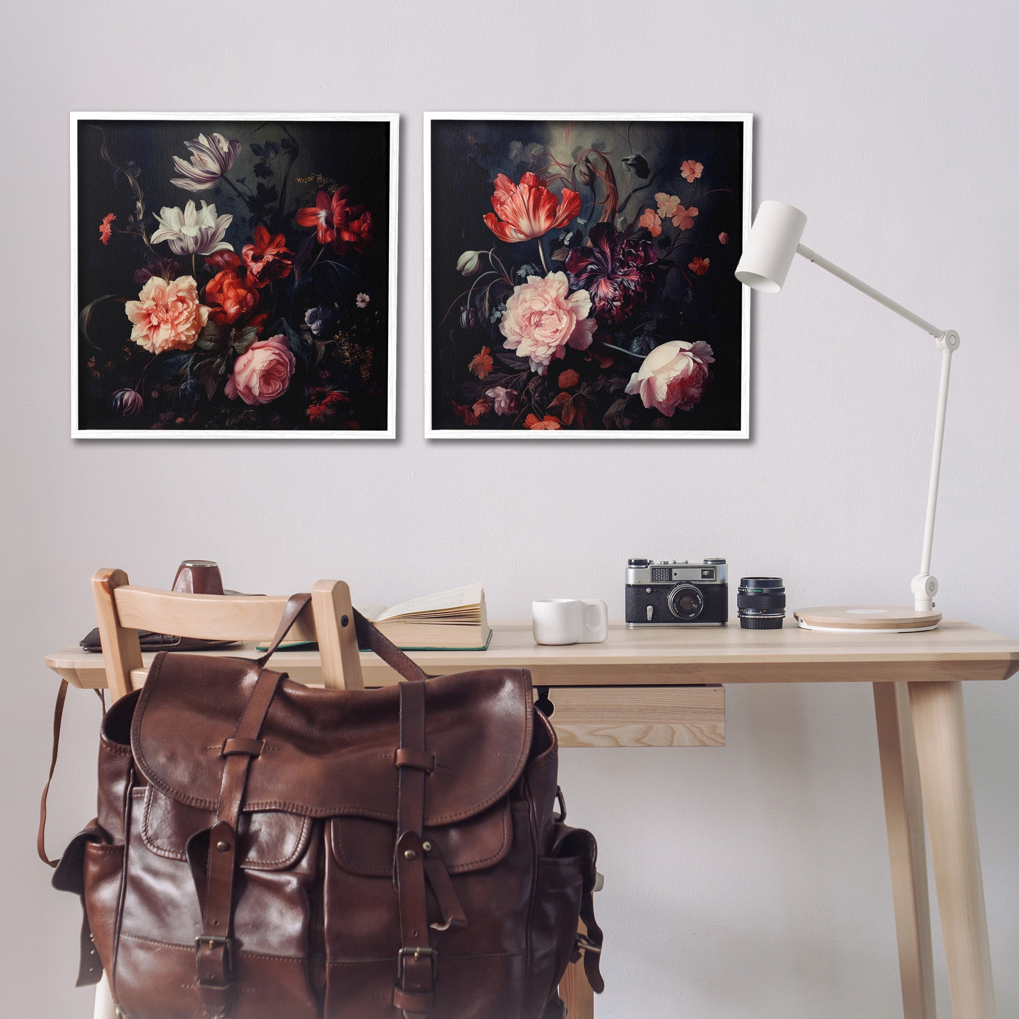 Stupell Industries Vintage Bouquet on Black Botanical & Floral Photography White Framed Art Print Wall Art, 24 x 24, Set of 2