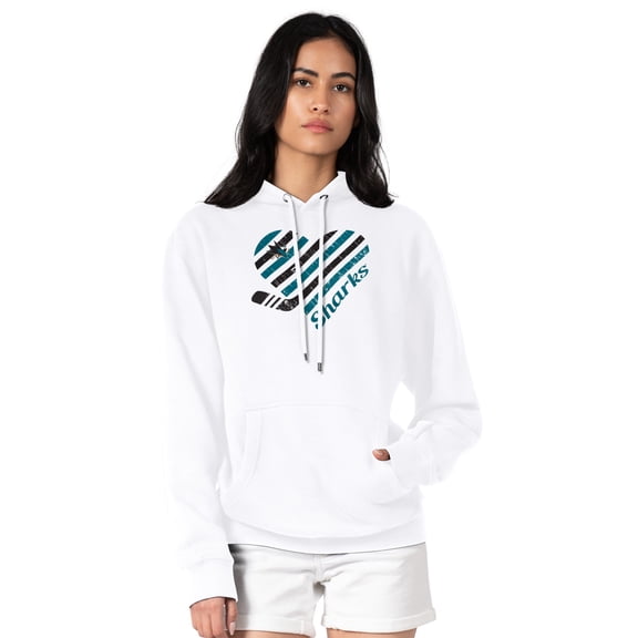Women's G-III 4Her by Carl Banks  White San Jose Sharks Heart Pullover Hoodie