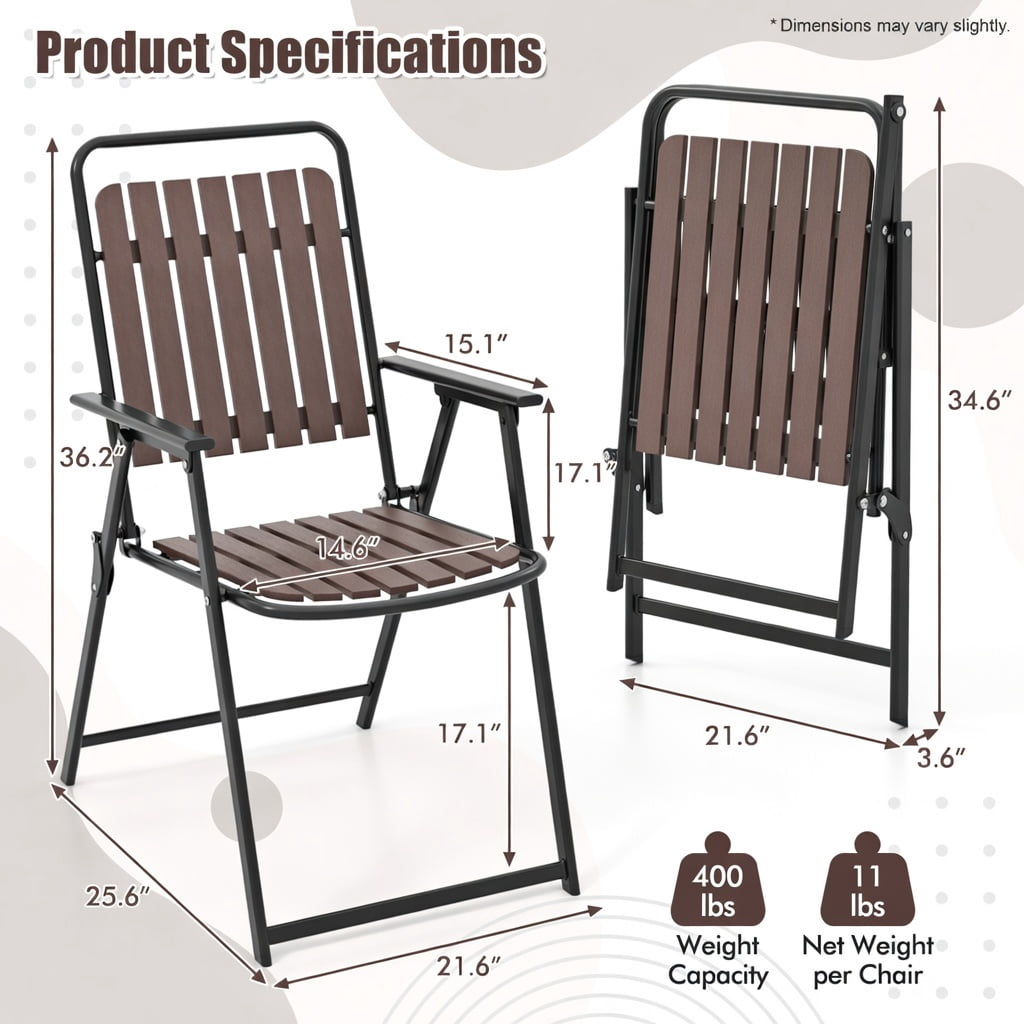 Hommoo 4-Pack Heavy-Duty Folding Patio Chairs, Breathable PP Seat & Back, Compact Foldable Design for Backyard, Balcony & Porch, Coffee Brown