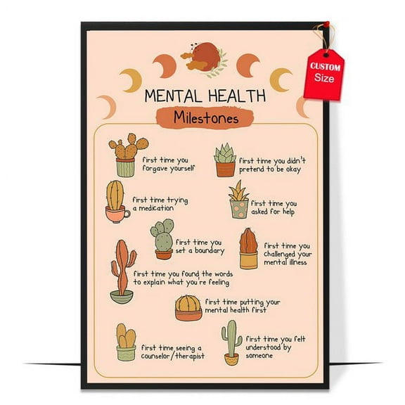 LOLUIS Mental Health Milestones Poster, Boho Therapy Office Decor (Unframed 11"x17")