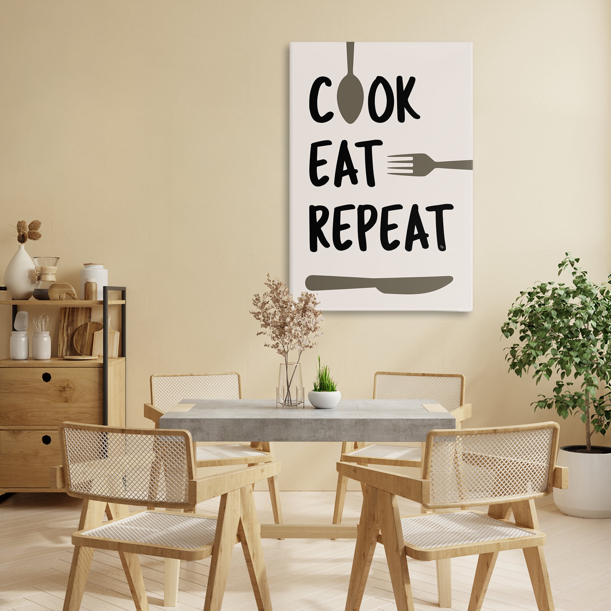 Stupell Industries Cook Eat Repeat with Utensils Canvas Wall Art, design by Martina Pavlova