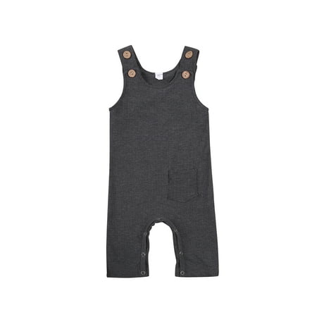 

Canrulo 6 Colors Summer Baby Girls Boys Rompers 0-24M Solid Sleeveless Button Jumpsuits Outfits Dark Gray 12-18 Months
