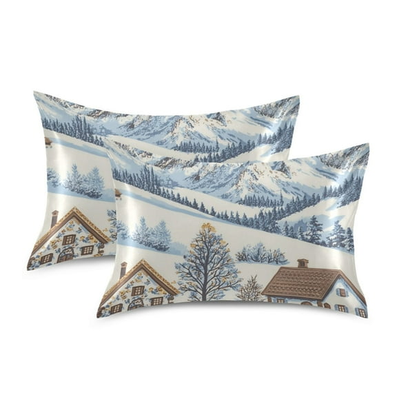 Yayeee Pillowcase Standard Size Set of 2 Satin Wrinkle Resistant Pillow Case, Blue Snowy Mountain