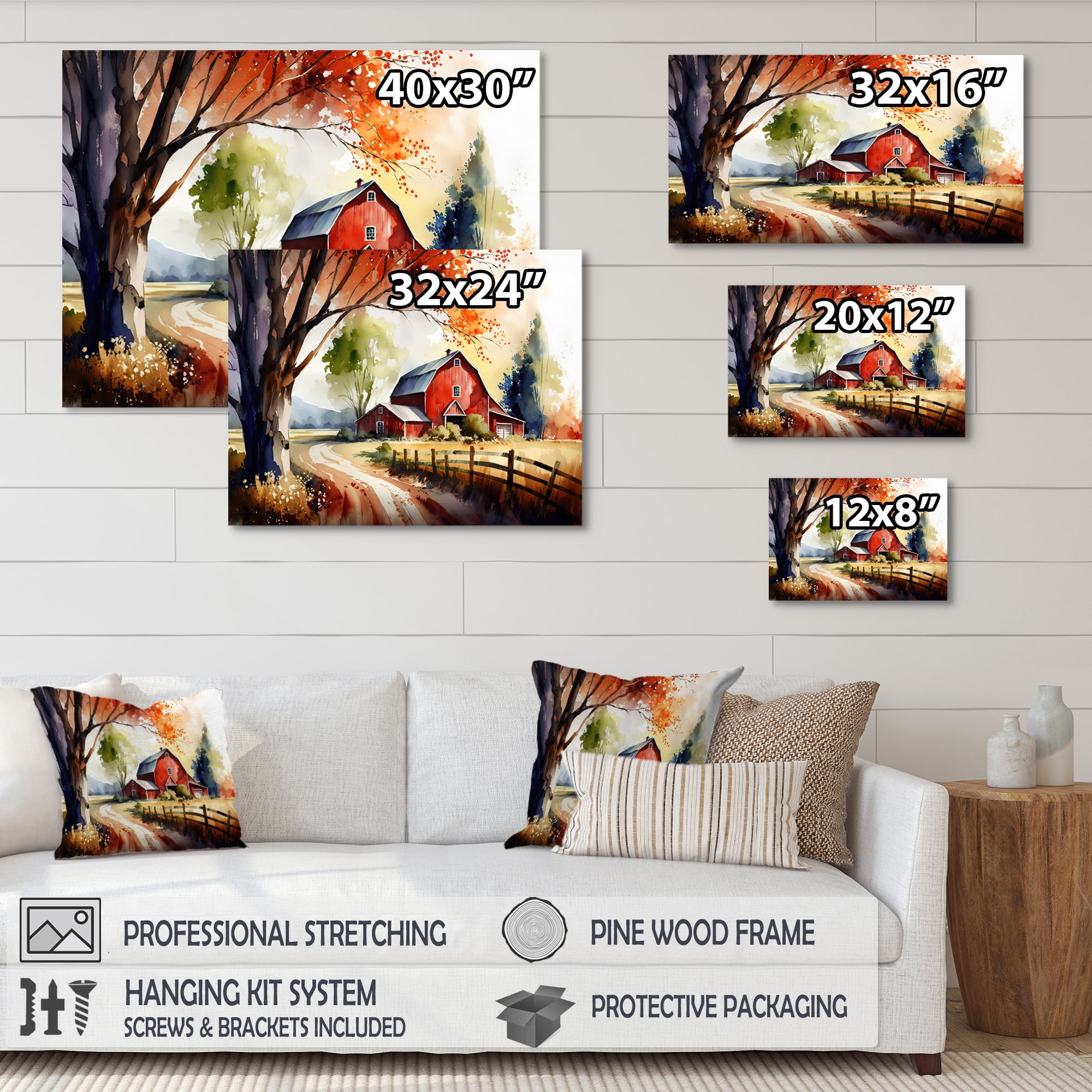 Designart Calm Red Barn In Spring VI Canvas Wall Art