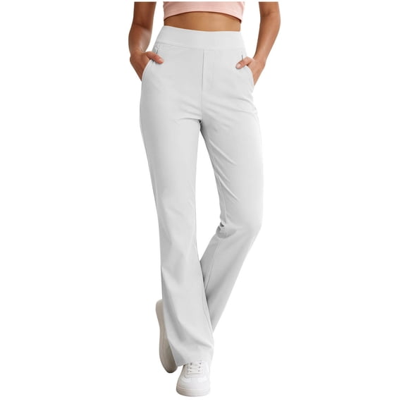 Womens High Waisted Yoga Pants Straight Leg Leggings Petite Regular, Side Pockets, Slim Fit, Solid Color, Women's Yoga Legging, Bell Bottom,Work Lounge Daily