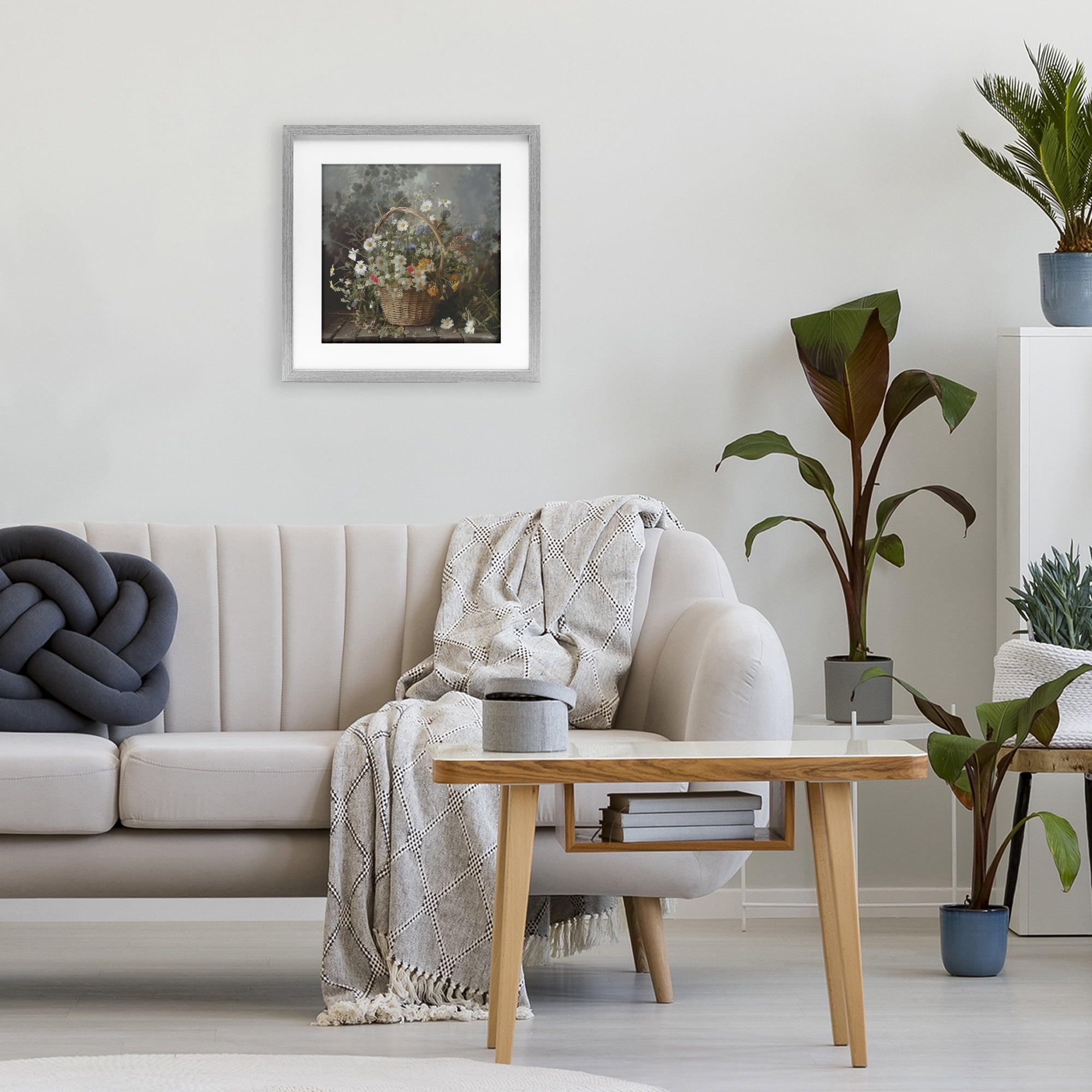 Stupell Industries Florals In A Basket Arrangement Gray Framed Print Under Glass, design by Lazar Studio