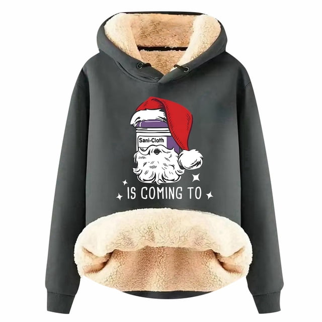Haut à Capuche Chaud Imprimé de Noël pour Femmes Automne/hiver avec Fermeture Éclair Quart, T-Shirts Légers pour Femmes, Hauts Junior Mignons, Haut Rond, Mode Grande Taille pour Femmes, Gris TG