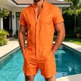 thumbnail image 2 of XIAONU Zip Front Short Sleeve Romper Jumpsuit For Men Stand Collar Relaxed Fit Casual Short Outfit, 2 of 4