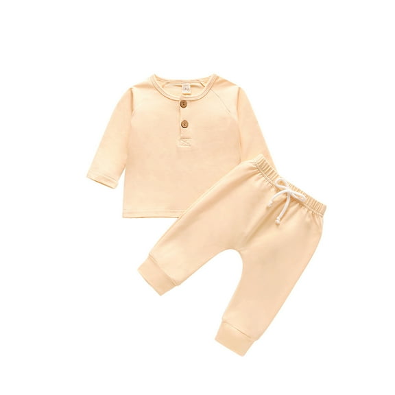Fesfesfes Infant Baby Boys Girls Solid Long Sleeve Button Tops Pants Outfit Set