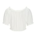 thumbnail image 4 of Timegard Off the Shoulder Tops for Women Ruffle Puff Short Sleeve Crop Tops Ruched Summer Casual Tee, 4 of 6