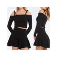 thumbnail image 6 of KelaJuan Women Knit Skirt Set, Long Sleeve Off-shoulder Tie-up Crop Top with High Waist Mini Skirt Clubwear Fall Outfit, 6 of 6