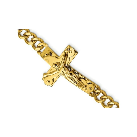 Gem & Harmony Mens Stainless Steel Yellow Plated Cross Bracelet (8.25 inches) for Men