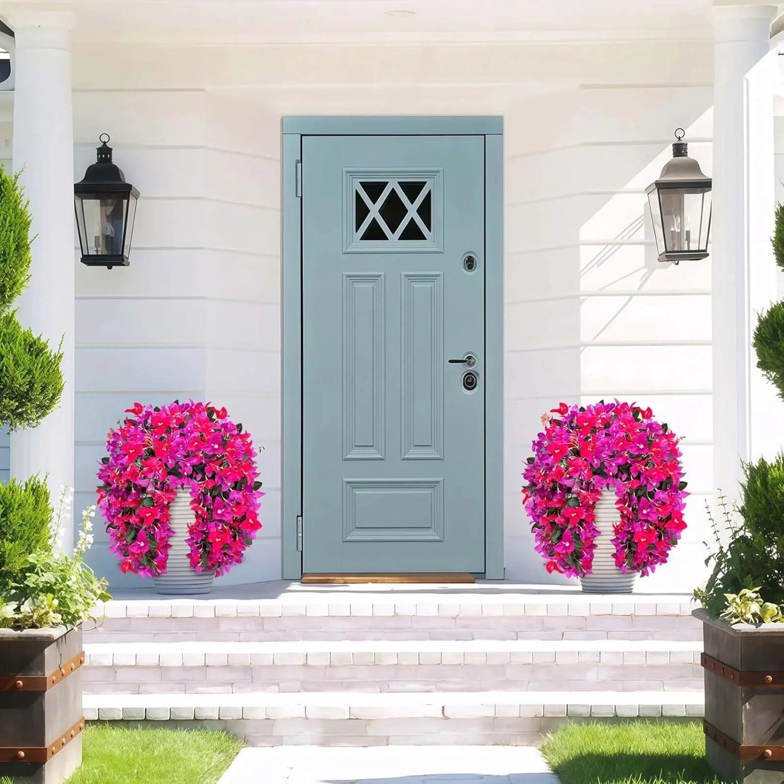 1Pc Artificial Fake Bougainvillea Flowers for Outdoors Decoration,Plastic Long Trailing Vines Fake Flowers,Realistic Silk Flowers for Front Porch,Patio,Garden,Window Boxes & Hanging Baskets