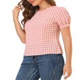 thumbnail image 4 of CHUANK Costume d'Halloween pour Femmes, Blouse d'Été à Carreaux, Col Rond, Manches Courtes Bouffantes, 4 of 6