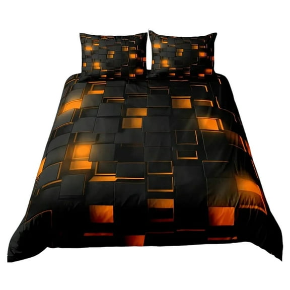 Taotanxi Blue and Black 3-Piece Full Size Light Geometric Comforter Set for Kids Boys Girls Geometry Decor Comforter Modern Style Duvet Set,x1 Quilt Cover, x2 Pillowcases