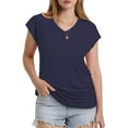 thumbnail image 5 of Women's V Neck Cap Sleeve Top Side Ruched Detail Stretchy Soft Tshirt Feminine Slim Fit Casual Summer Blouse, 5 of 7