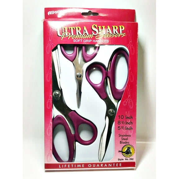 Allary #292 3 Pcs of Ultra Sharp Premium Scissors Soft Grip Handles, Purple