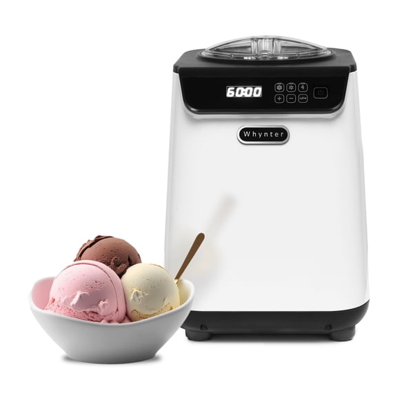 Whynter - Máquina automática para hacer helados de 1.28 cuartos de galón vertical con compresor incorporado, visualización digital LCD y temporizador, sin precongelación, ICM-128WS, color blanco