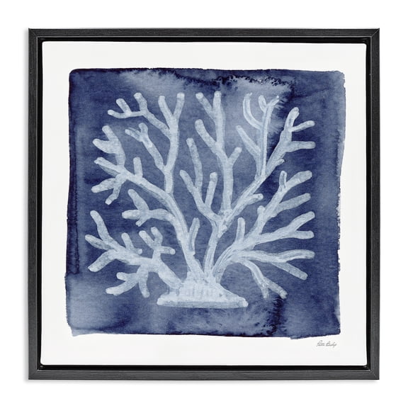 Stupell Industries Traditional White Coral on Indigo Black Floating Frame Canvas Art, 18 x 18, by Patti Bishop
