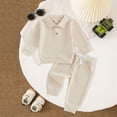 thumbnail image 2 of HFHAPW Baby Boy Clothes Fall Winter Outfits Waffle Solid Color Long Sleeve Waffled Sweatshirt Pants 2Pcs Fall Clothing Set 0 6 12 18 Months 2T 3T 4T 5T 6T 7T 8T 9T(Beige,2-3 Y), 2 of 5