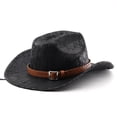 thumbnail image 2 of Unisex Leather Cowboy Hat Cattleman Western Style Wide Brim Rodeo Ranch Hat with Buckle Band, Textured Western Hat Country Festival Part, 2 of 5
