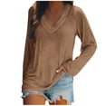 thumbnail image 1 of KIHOUT - Blusas casuales para mujer, liquidación 2024, moda clásica, blusa lisa con cuello en V, blusas básicas holgadas de otoño, blusas tipo túnica de manga larga, 1 of 4