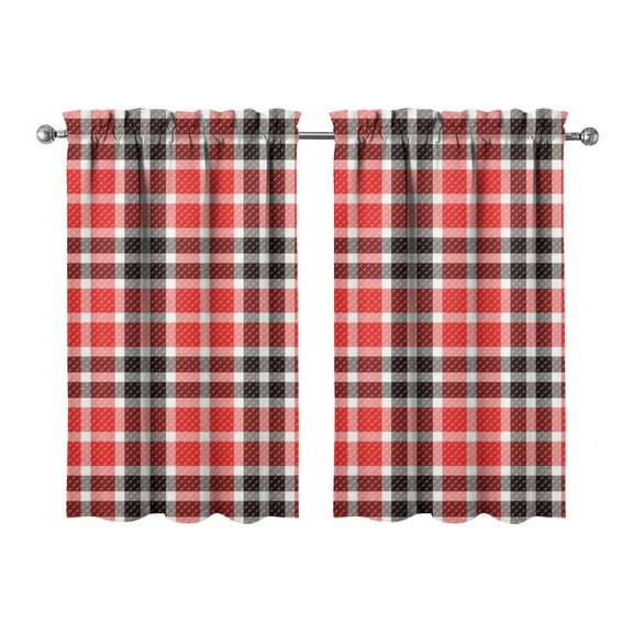 Rustic Farmhouse Plaid Print Kitchen Curtains 2 Pack 27.5Wx39L Inch Tier Panels Semi-Sheer Rod Pocket Short Caf Curtains