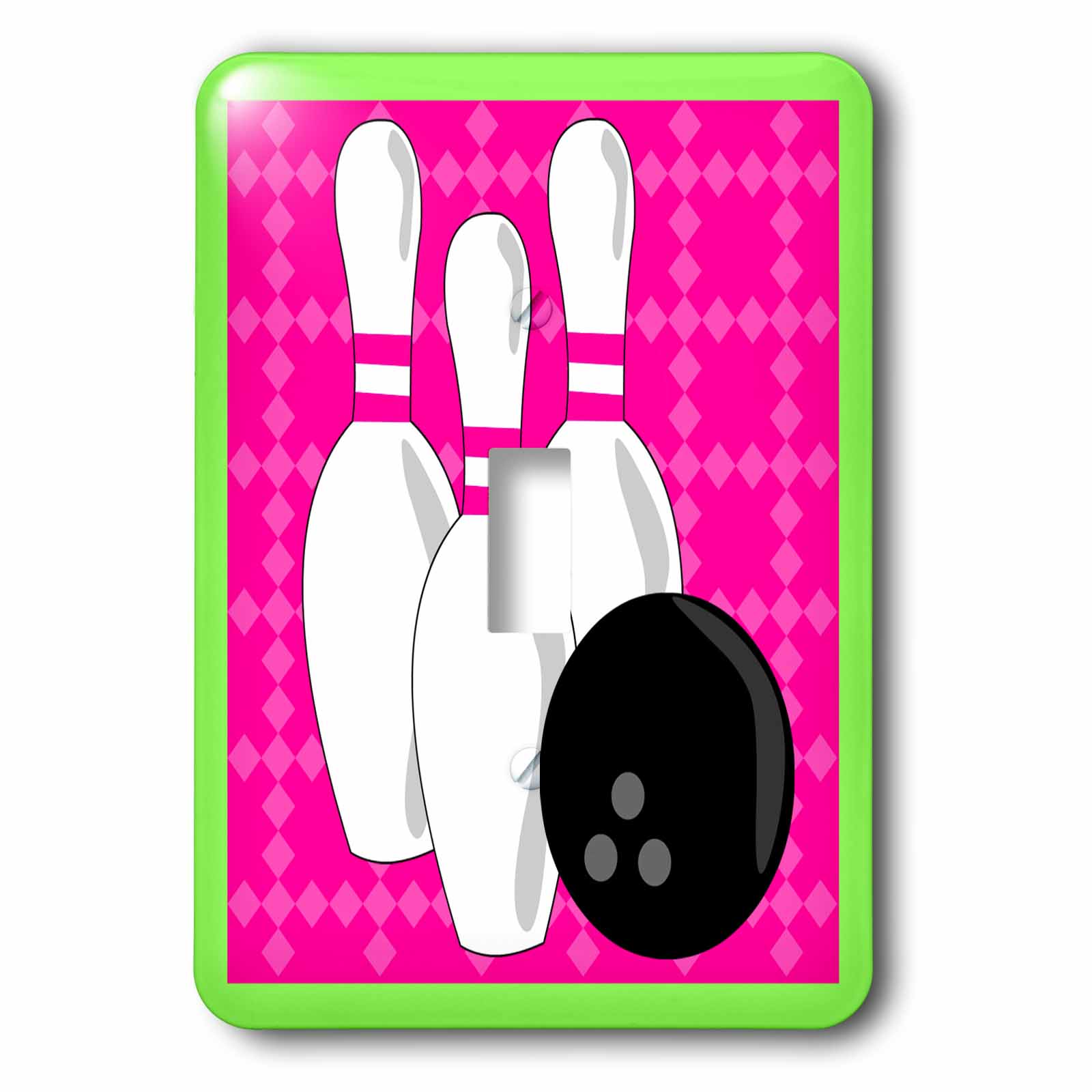 3dRose Pink and Green Bowling Pins and Ball Single Toggle Switch
