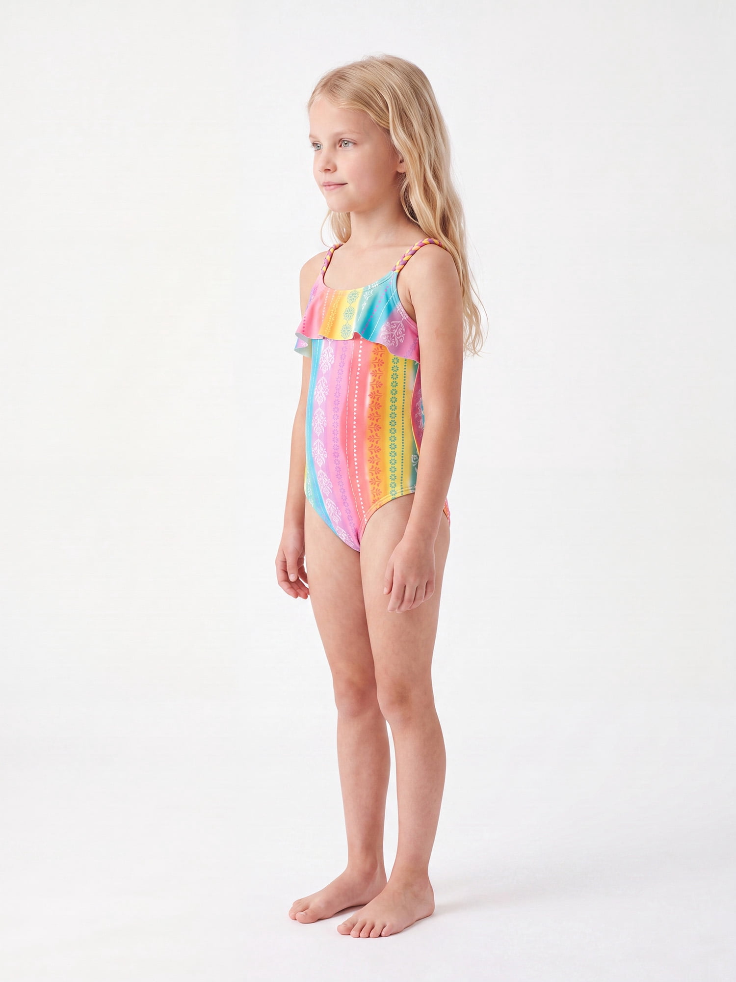 Ocean Gear Girls One Piece Ruffle Stripe Swim Suit, Sizes 4-18