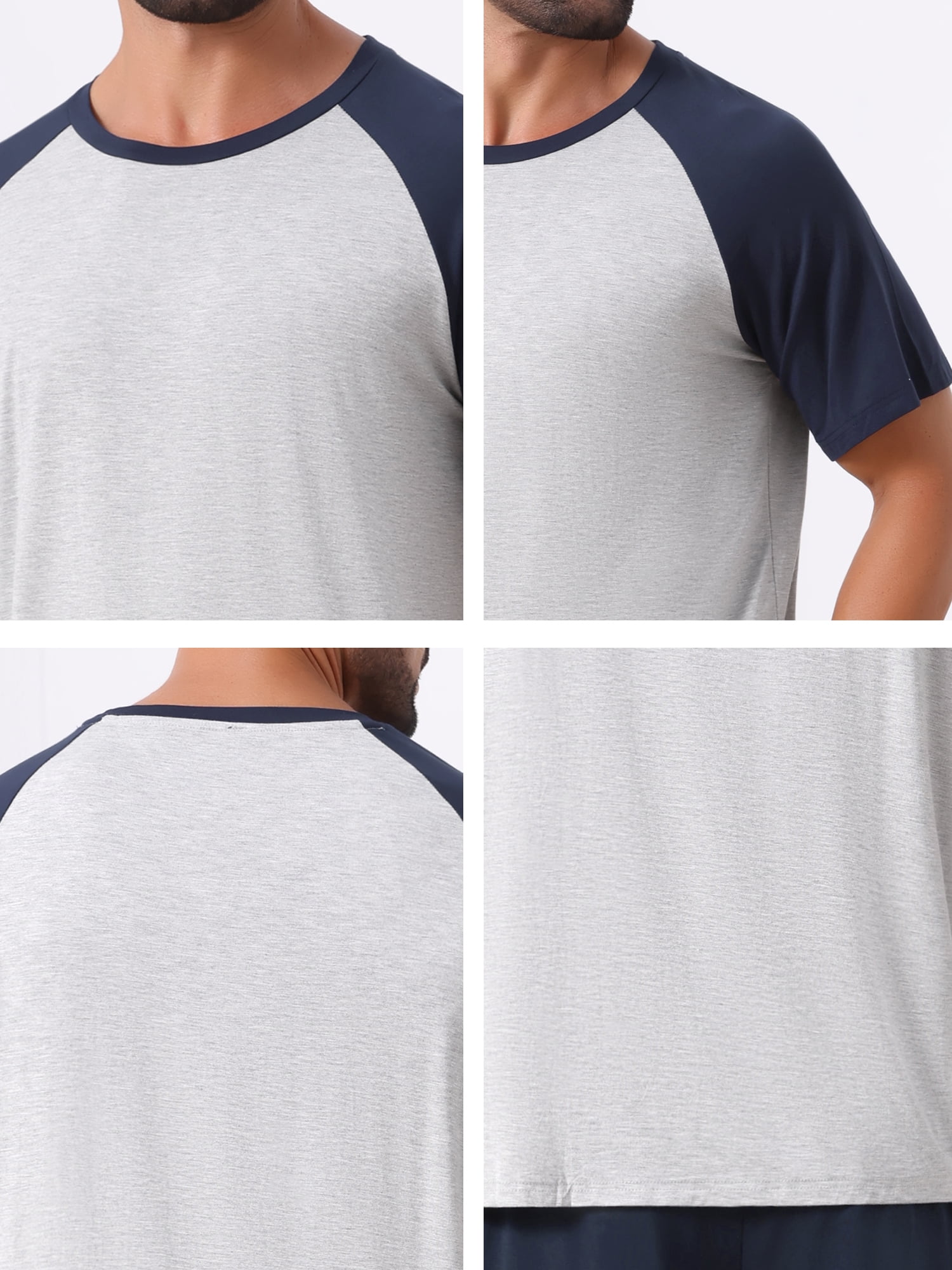 DARING DIVA Men's Sleepwear Pajama Raglan Crew Neck Drawstring Pajama Set L Navy Gray