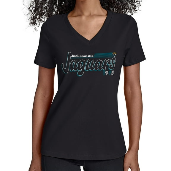 Women's Starter Black Jacksonville Jaguars Groovy Script V-Neck T-Shirt