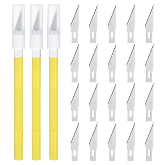 Uxcell 3pcs Exacto Art Craft Hobby Precision Utility Knife Set with 20pcs Extra #11 Blades for Carving Crafting Stencil Yellow