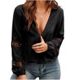 thumbnail image 2 of Idoravan Long Sleeve Shirts for Women Clearance Fashion Women Fashion Solid Long Sleeve V-Neck T-shirt Blouse Hollow Out Tops, 2 of 6