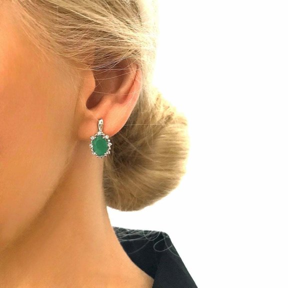 Arena Gems Jewellery Oval Emerald Gemstone 925 Sterling Silver Earrings, 8 ct