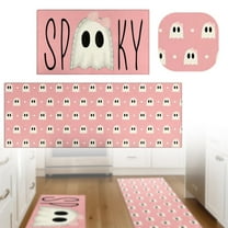 Happy Halloween Ghost Boo Kitchen Rugs Set of 2, Spooky Polka Dot Kitchen Mats Decor, Funny Holiday Floor Door Mat Home Decorations - 16x24 and 16x47 Inch