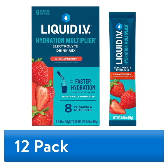 (12 pack) Liquid I.V.® Strawberry Hydration Multiplier® Powdered Electrolyte Drink Mix, 6 Count Packets