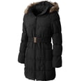 thumbnail image 3 of Ma Croix Womens Quilted Puffer Coat with Belt Lightweight Detachable Faux Fur Hoodie Jacket Winter Outerwear, 3 of 8
