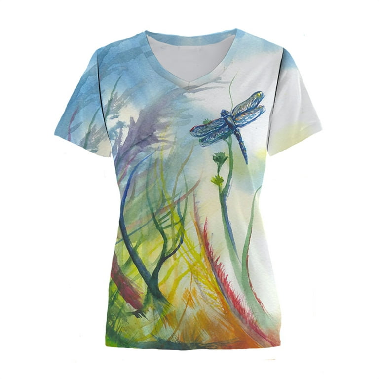 ZQGJB Tops for Women Sales Cute Summer Dragonfly Print Short