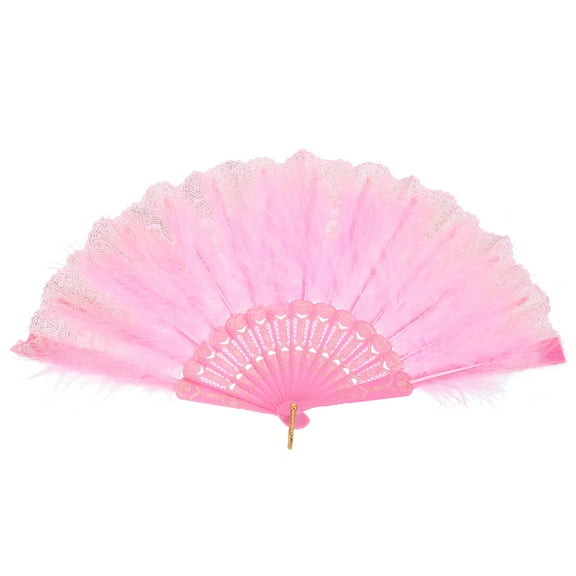 Uxcell Feather Hand Fan Pink Vintage Folding Fan  Feather Fan Handheld for Dancing Decoration
