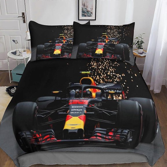 3D Formula 1 Duvet Cover F1 3 Piece Bedding Set for Kids Teens Boys Microfiber with Zipper Closure Pillowcases