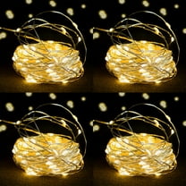 4 Pack Fairy String Lights Battery Operated 16.4Ft 50 LEDs Silver Copper Wire Twinkle Lights for Halloween Christmas Bedroom Indoor Outdoor Wedding Party Decoration (Warm White）