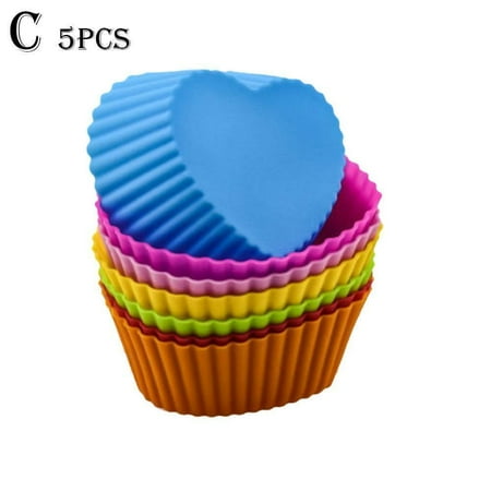 

5Pcs Silicone Muffin Cases Cupcake Mould Baking Reusable Cake Bakeware V1V7