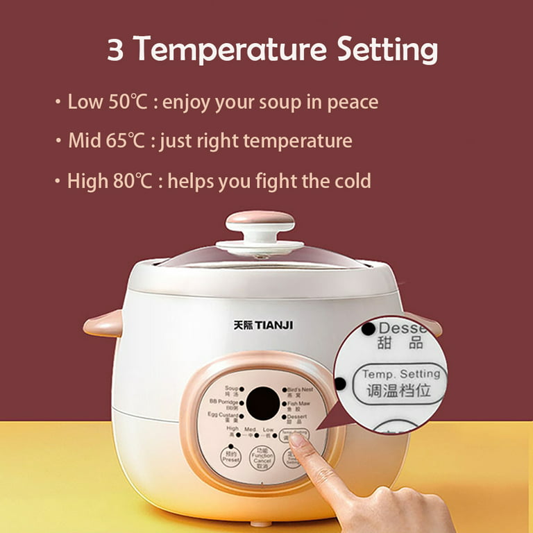 500W Electric Stew Pot Portable Slow Cooker Cooking Pot Multicooker Stewing  Porridge Soup with Appointment Heating Cup 600ml