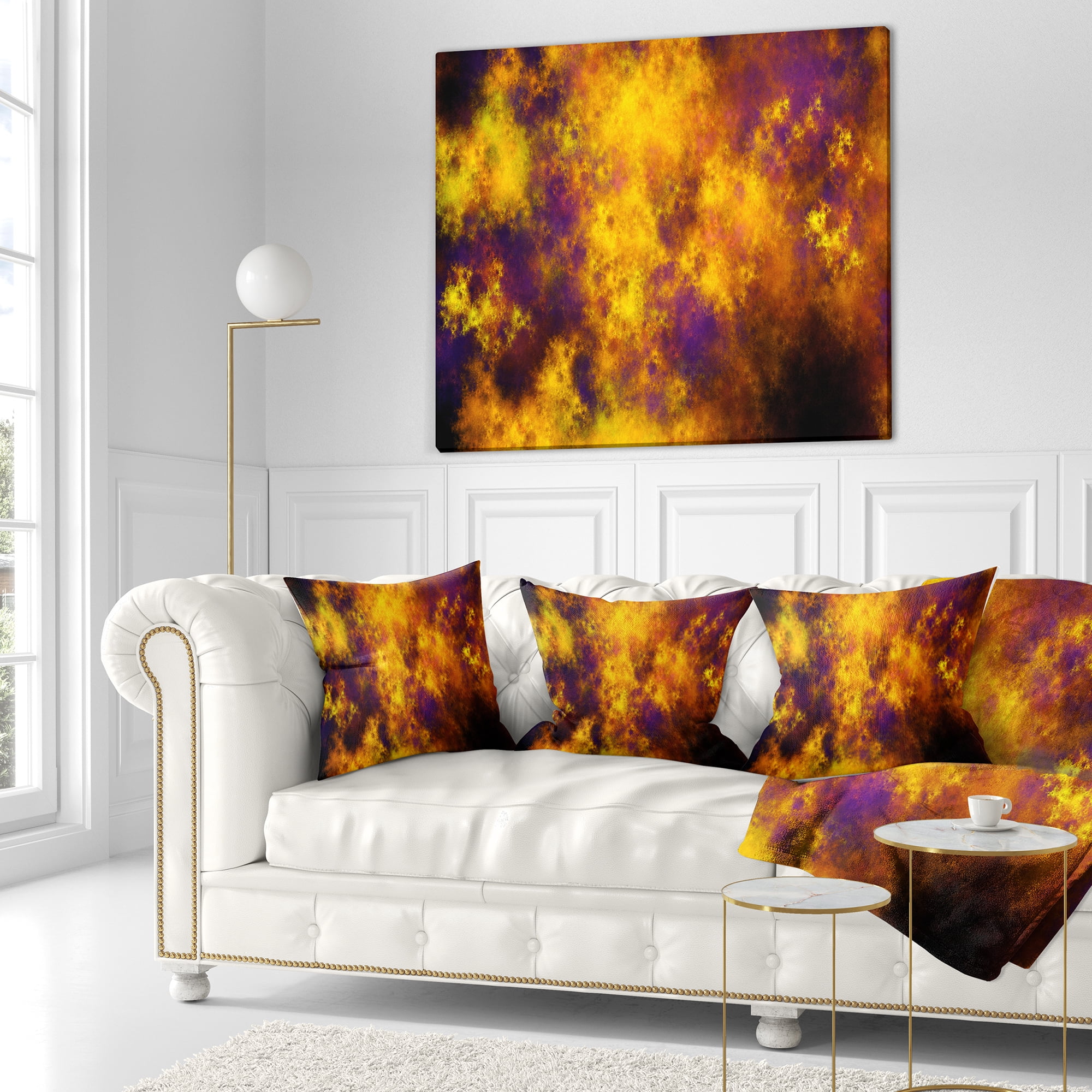 Designart Cloudy Orange Starry Fractal Sky - Abstract Throw Pillow - 16x16